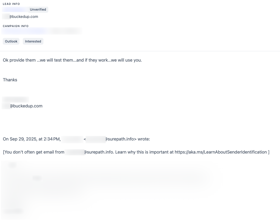 Bucked Up email reply, with personal details redacted