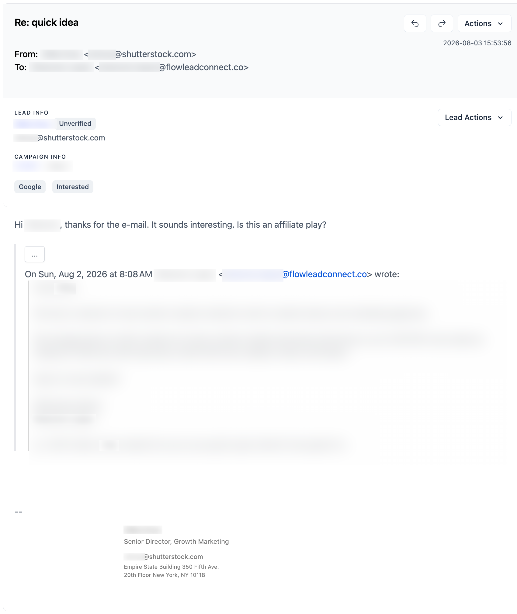 Shutterstock email reply, with personal details redacted